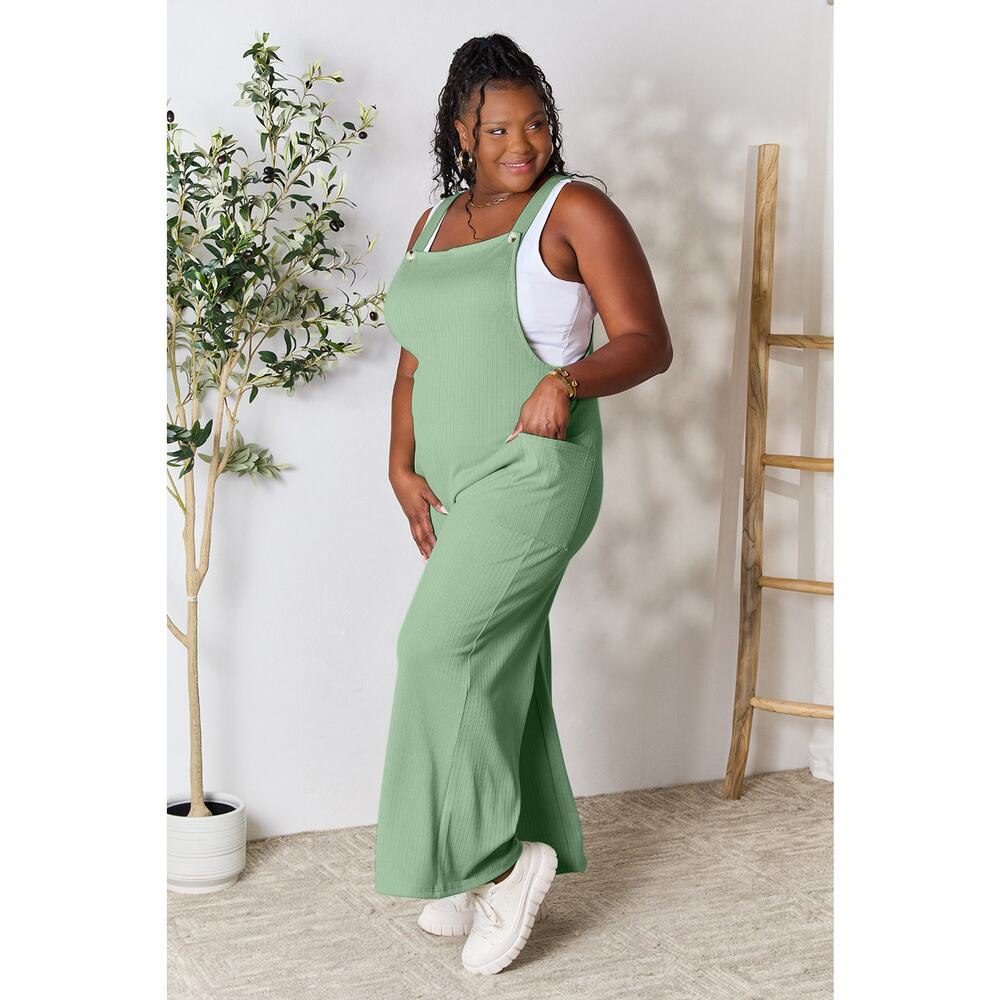 DOUBLE TAKE Plus Green Wide Strap Wide Leg Overalls with Pockets NEW - Picture 2 of 6
